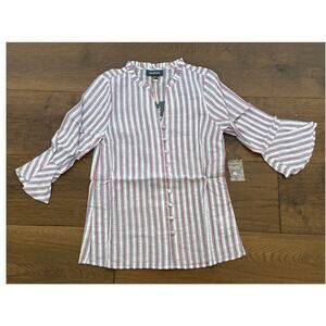 ModCloth Professional Pizzaz Striped Bell Sleeve Button Up Blouse Top XXS NWT